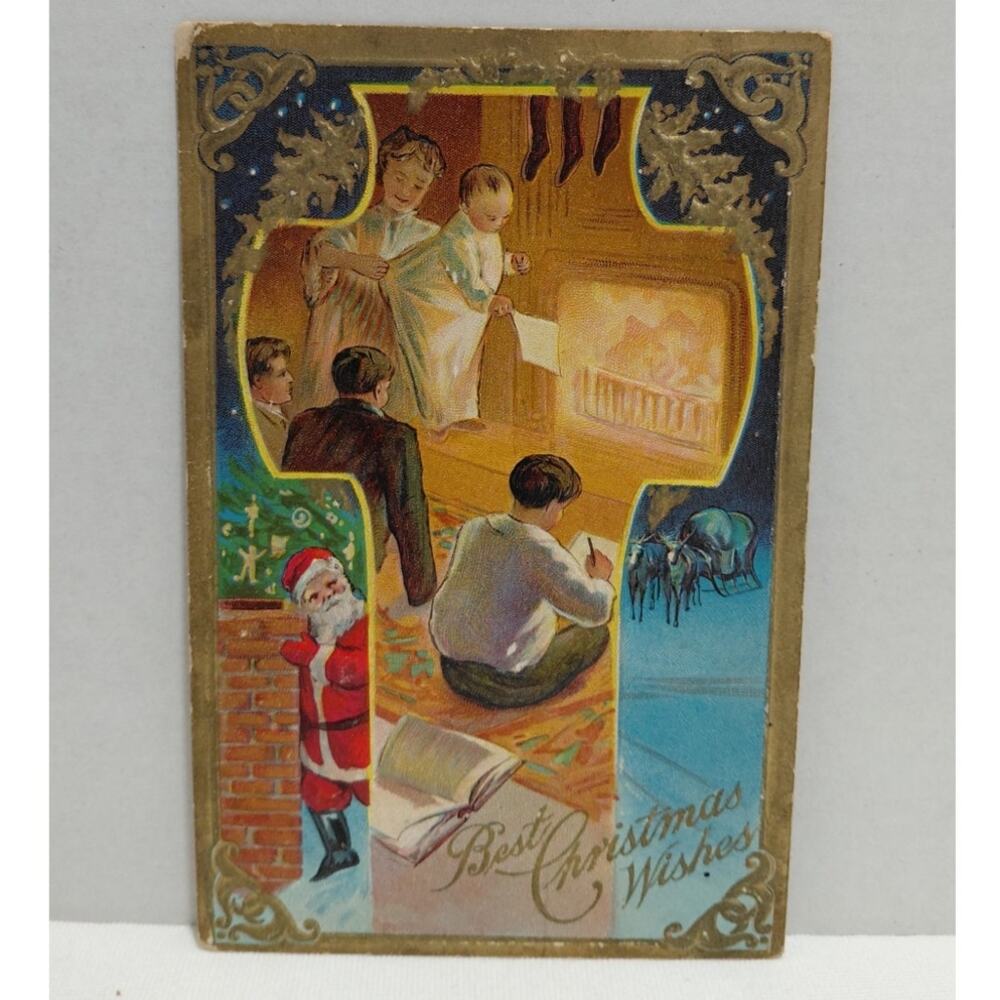 Antique Christmas Postcard Santa Claus Divided Unposted Embossed